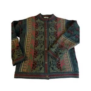 Cherry Lewis vintage tapestry cardigan wool sweater Nordic floral folk England